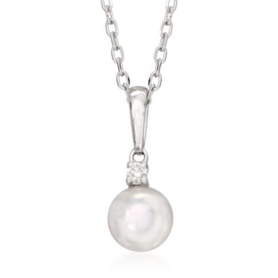 Mikimoto 6-6.5mm A+ Akoya Pearl Necklace With Diamond in 18kt White Gold. 18" &mdash; Alt Image 1