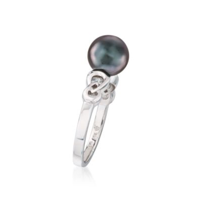 Mikimoto 8.5-9mm Black South Sea Pearl Ring in 18kt White Gold. Size 6 &mdash; Alt Image 2