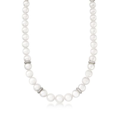 Mikimoto Graduated 7-9mm A1 Cultured Akoya Pearl Necklace With Diamonds in 18kt White Gold. 18" &mdash; Alt Image 1