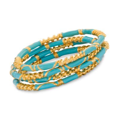 Set of Four Turquoise Bangle Bracelets With Blue Enamel &mdash; Alt Image 1