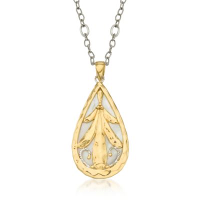 Mother-Of-Pearl Teardrop Necklace in Vermeil. 16" &mdash; Alt Image 1