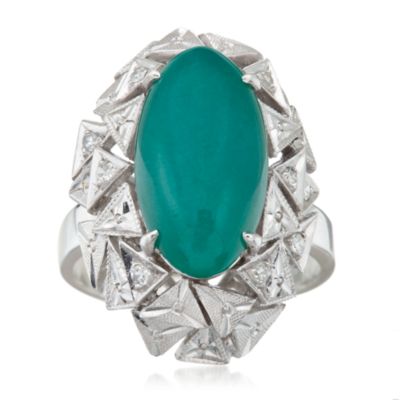 C. 1970 Vintage Green Quartz and .25 ct. t.w. Diamond Ring In 18kt White Gold. Size 8 &mdash; Alt Image 1