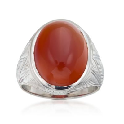 C. 1960 Vintage Carnelian Ring in 14kt White Gold. Size 6.25 &mdash; Alt Image 1