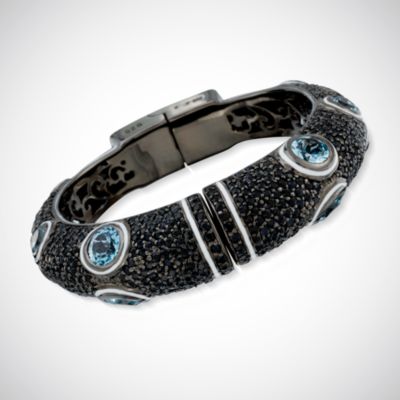 M.C.L. Designs 19.70 ct. t.w. Black Sapphire and 11.15 ct. t.w. Blue Topaz Bangle Bracelet In Sterling Silver. 7" &mdash; Alt Image 1