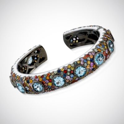 M.C.L. Designs 15.15 ct. t.w. Multicolored Sapphire and 14.45 ct. t.w. Blue Topaz Cuff Bracelet In Sterling Silver. 7" &mdash; Alt Image 1