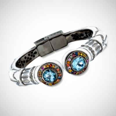 M.C.L. Designs 1.60 ct. t.w. Multicolored Sapphire and 4.85 ct. t.w. Blue Topaz Bangle Bracelet In Sterling Silver. 7" &mdash; Alt Image 1
