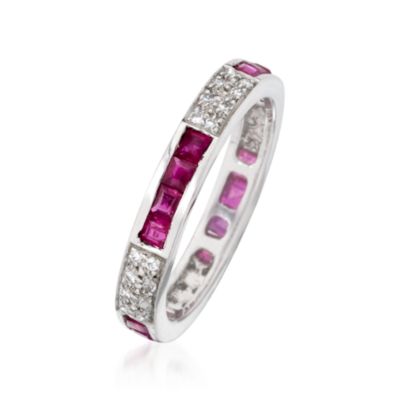 1.40 ct. t.w. Ruby and .30 ct. t.w. CZ Eternity Band In Sterling Silver &mdash; Alt Image 2