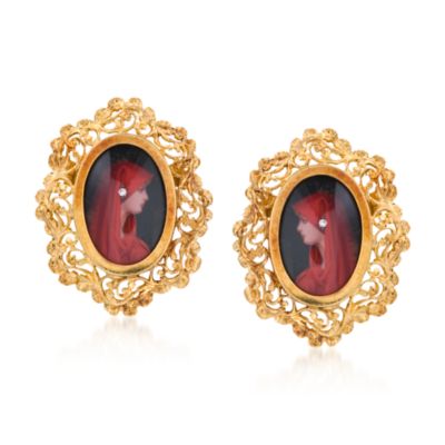 C. 1980 Vintage Enamel Earrings in 18kt Yellow Gold &mdash; Alt Image 1