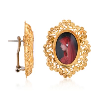 C. 1980 Vintage Enamel Earrings in 18kt Yellow Gold &mdash; Alt Image 2