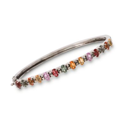 4.25 ct. t.w. Multicolored Sapphire and .35 ct. t.w. Diamond Bangle Bracelet In Sterling Silver. 7" &mdash; Alt Image 1