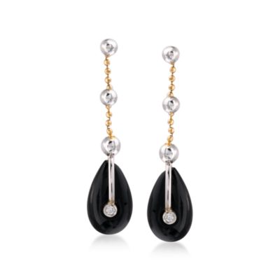 C. 1990 Vintage Onyx and .20 ct. t.w. Diamond Earrings In 18kt Two-Tone Gold &mdash; Alt Image 1