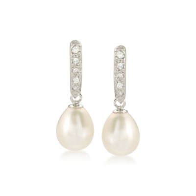 .10 ct. t.w. CZ and 7.5-8mm Cultured Pearl Earrings in Sterling Silver  Earrings &mdash; Alt Image 1