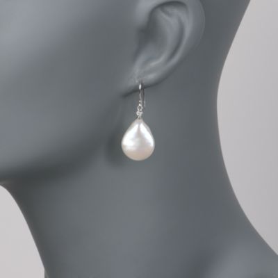 16mm Cultured Pearl Earrings in 18kt White Gold &mdash; Alt Image 2