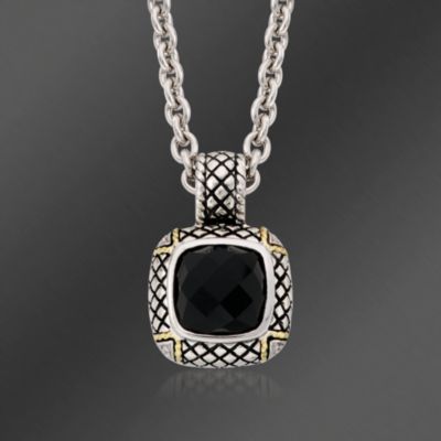 Andrea Candela Black Onyx Necklace With Diamond Accents in Two-Tone. 18" &mdash; Alt Image 1