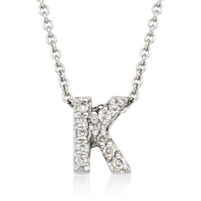Roberto Coin "Tiny Treasures" Diamond "K"  Pendant Necklace in 18kt White Gold. 16" &mdash; Alt Image 1