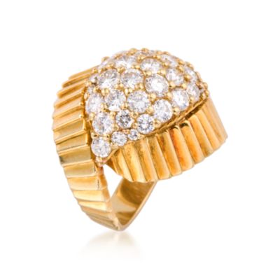 C.1980 Vintage Jose Hess 3.50 ct. t.w. Pave Diamond Ring in 18kt Yellow Gold. Size 3.5 &mdash; Alt Image 2