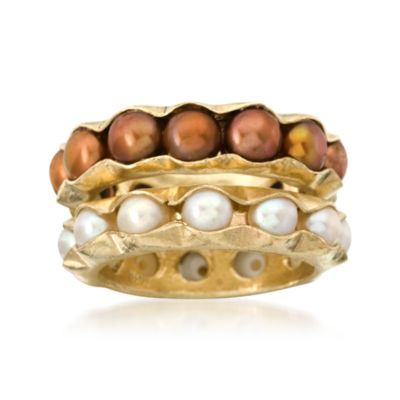 Set of Two 4mm Cultured Pearl Eternity Bands In 14kt Yellow Gold. Size 5 &mdash; Alt Image 1