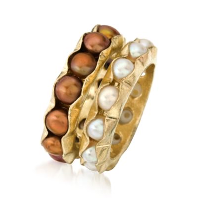 Set of Two 4mm Cultured Pearl Eternity Bands In 14kt Yellow Gold. Size 5 &mdash; Alt Image 2