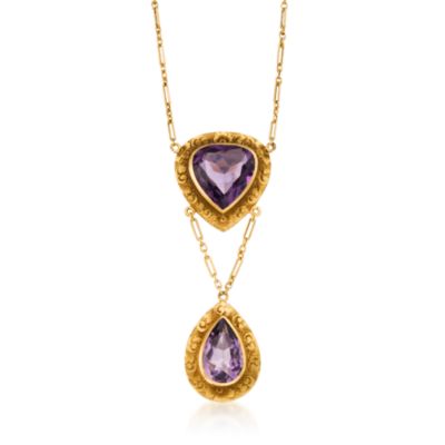 C. 1950 Vintage 10.50 ct. t.w. Amethyst Necklace in 14kt Yellow Gold. 16" &mdash; Alt Image 1