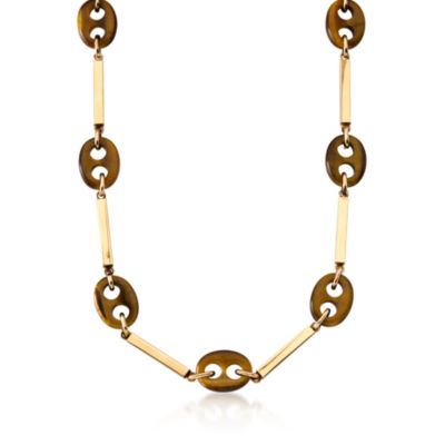C.1960 Vintage Tiger's Eye Necklace in 14kt Yellow Gold. 27.50" &mdash; Alt Image 1