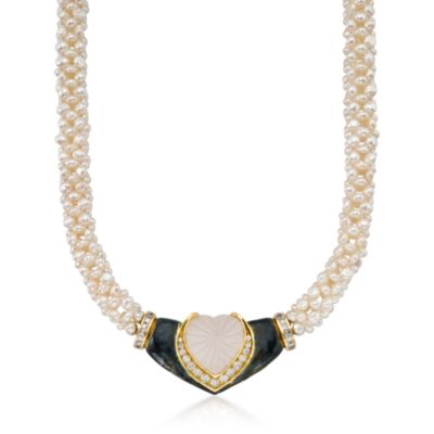 C.1990 Vintage 2-2.5mm Cultured Pearl and 2.00 ct. t.w. Diamond Necklace In 14kt Yellow Gold. 16" &mdash; Alt Image 1