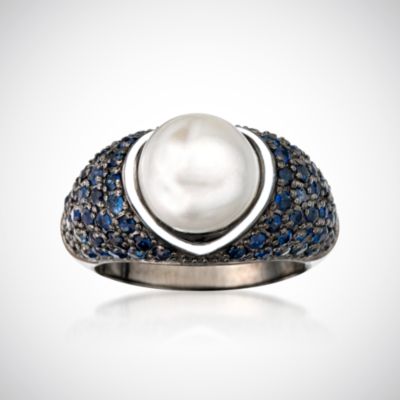 M.C.L. Designs 2.25 ct. t.w. Sapphire and 10mm Cultured Pearl Ring In Sterling Silver &mdash; Alt Image 1