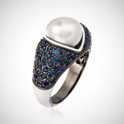 M.C.L. Designs 2.25 ct. t.w. Sapphire and 10mm Cultured Pearl Ring In Sterling Silver &mdash; Alt Image 2