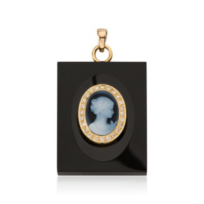 C. 1960 Vintage Multi-Gem and .60 ct. t.w. Diamond Cameo Pendant In 14kt Yellow Gold &mdash; Alt Image 1