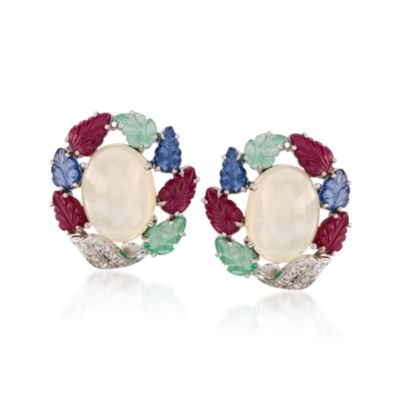34.50 ct. t.w. Multi-Gem and .30 ct. t.w. Diamond Earrings In 14kt White Gold &mdash; Alt Image 1