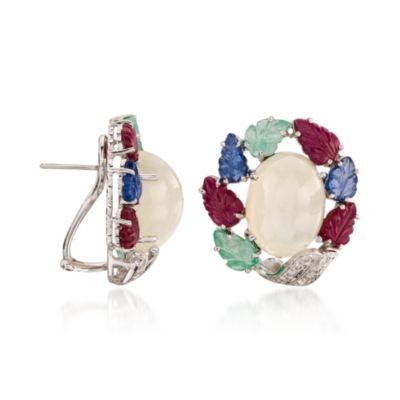 34.50 ct. t.w. Multi-Gem and .30 ct. t.w. Diamond Earrings In 14kt White Gold &mdash; Alt Image 2