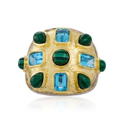 Malachite and 2.75 ct. t.w. Blue Topaz Ring In Two-Tone &mdash; Alt Image 1
