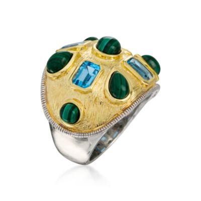 Malachite and 2.75 ct. t.w. Blue Topaz Ring In Two-Tone &mdash; Alt Image 2