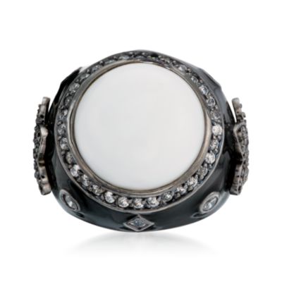 Enamel and 1.50 ct. t.w. CZ Ring in Sterling Silver &mdash; Alt Image 1