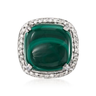 Malachite and .45 ct. t.w. Diamond Ring In Sterling Silver. Size 9 &mdash; Alt Image 1