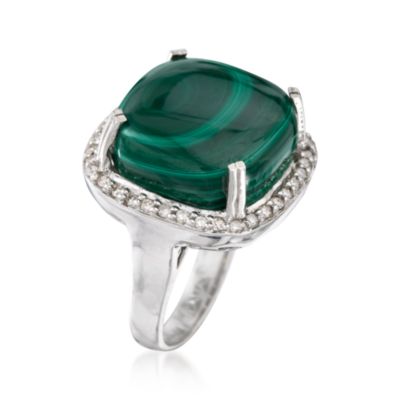 Malachite and .45 ct. t.w. Diamond Ring In Sterling Silver. Size 9 &mdash; Alt Image 2