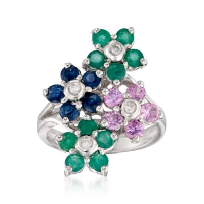 2.60 ct. t.w. Multi-Gem Floral Ring With Diamonds In Sterling Silver &mdash; Alt Image 1