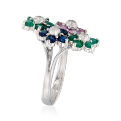 2.60 ct. t.w. Multi-Gem Floral Ring With Diamonds In Sterling Silver &mdash; Alt Image 2