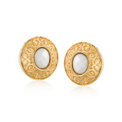 Italian White Agate Scrolled Earrings In 14kt Yellow Gold &mdash; Alt Image 1