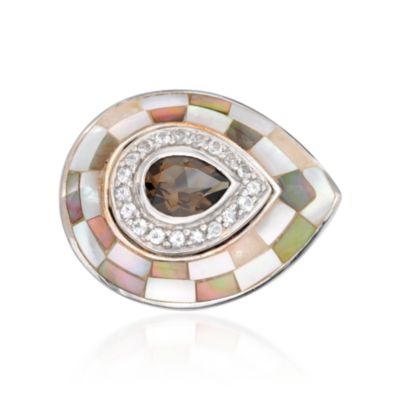 Mother-Of-Pearl and 1.50 Carat Smoky Quartz Ring With CZs in Sterling Silver &mdash; Alt Image 1
