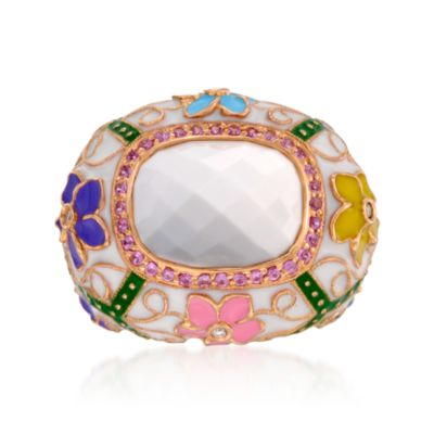 White Agate and .40 ct. t.w. Pink Sapphire Floral Ring With Diamonds In 18kt Rose Gold. Size 7 &mdash; Alt Image 1