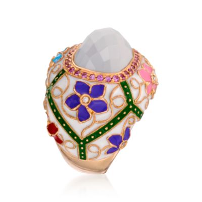 White Agate and .40 ct. t.w. Pink Sapphire Floral Ring With Diamonds In 18kt Rose Gold. Size 7 &mdash; Alt Image 3