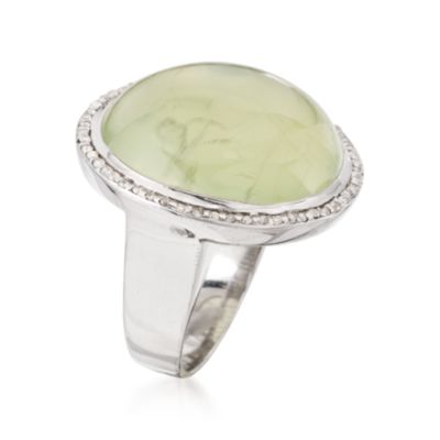 30.00 Carat Green Prehnite and .25 ct. t.w. Diamond Ring In Sterling Silver &mdash; Alt Image 2