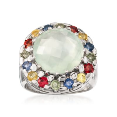 Prehnite and 2.50 ct. t.w. Multicolored Sapphire Ring in Sterling Silver &mdash; Alt Image 1