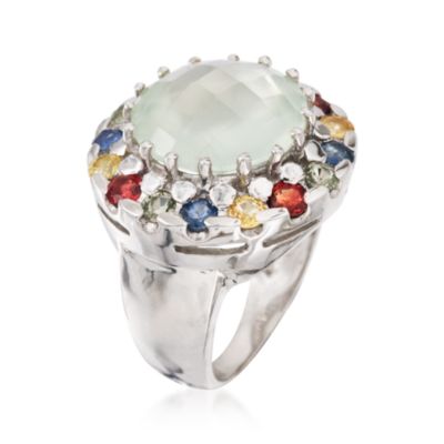 Prehnite and 2.50 ct. t.w. Multicolored Sapphire Ring in Sterling Silver &mdash; Alt Image 2
