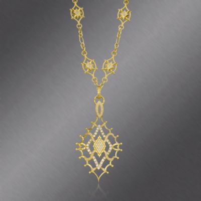Doris Panos .40 ct. t.w. Diamond and White Topaz Necklace In Sterling Silver and 18kt Yellow Gold. 17" &mdash; Alt Image 1