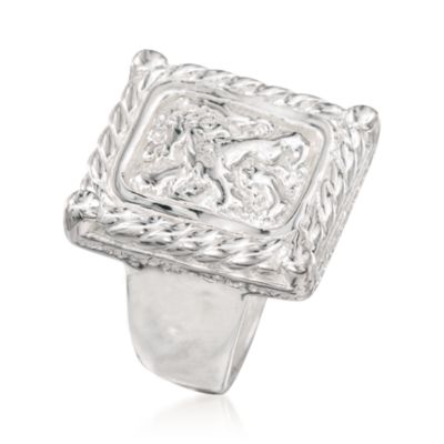 Italian Crest-Style Lion Sterling Silver Ring &mdash; Alt Image 3