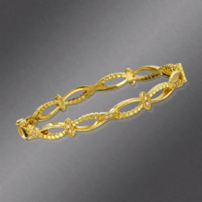 Doris Panos .10 ct. t.w. Diamond Bangle Bracelet in Sterling Silver and 18kt Yellow Gold. 7" &mdash; Alt Image 1