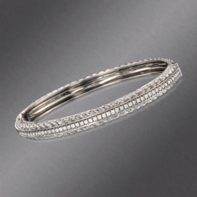 Doris Panos .50 ct. t.w. Diamond Bangle Bracelet In Sterling Silver and Platinum. 7" &mdash; Alt Image 1