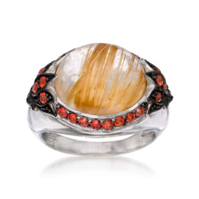 Oval Rutilated Quartz and .50 ct. t.w. Red Sapphire Ring in Sterling Silver &mdash; Alt Image 1