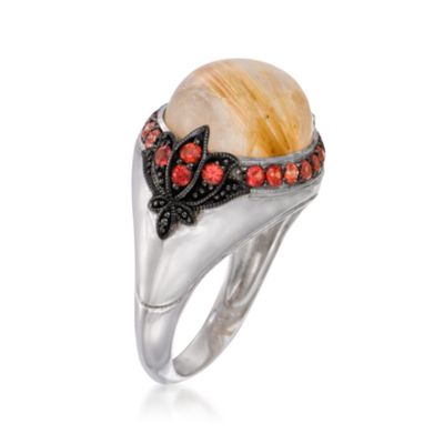 Oval Rutilated Quartz and .50 ct. t.w. Red Sapphire Ring in Sterling Silver &mdash; Alt Image 3